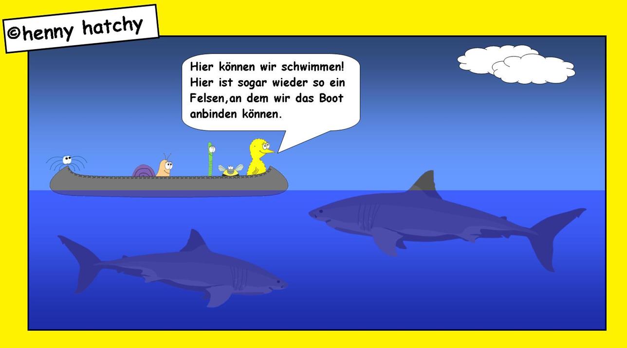 henny hatchy Henny hatchy Sniggel Wyrm Plumbee jimjams Kken Spinne Schnecke Hummel Regenwurm Wurm Comic Cartoon Hai Shark Felsen Wasser falscher Alarm Optische Tuschung